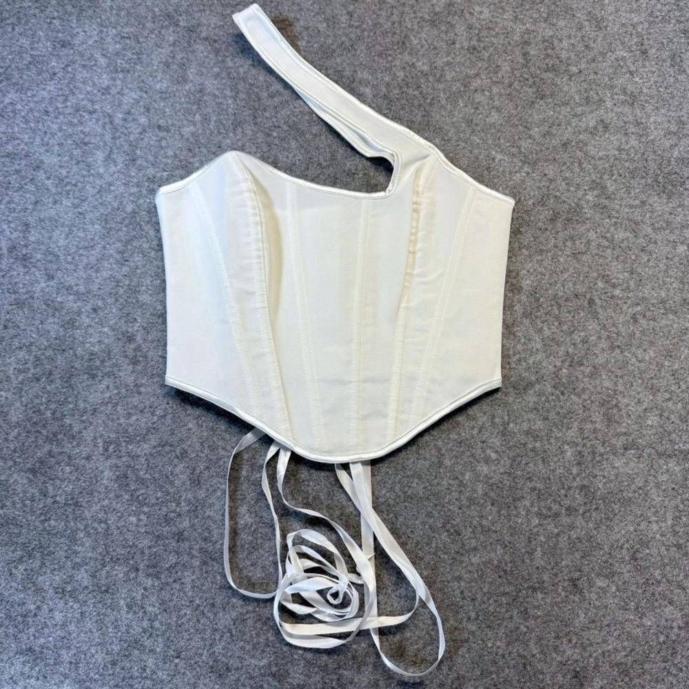 White One Shoulder Asymmetrical Corset Lace Up Back Regencycore Coquette Size S
